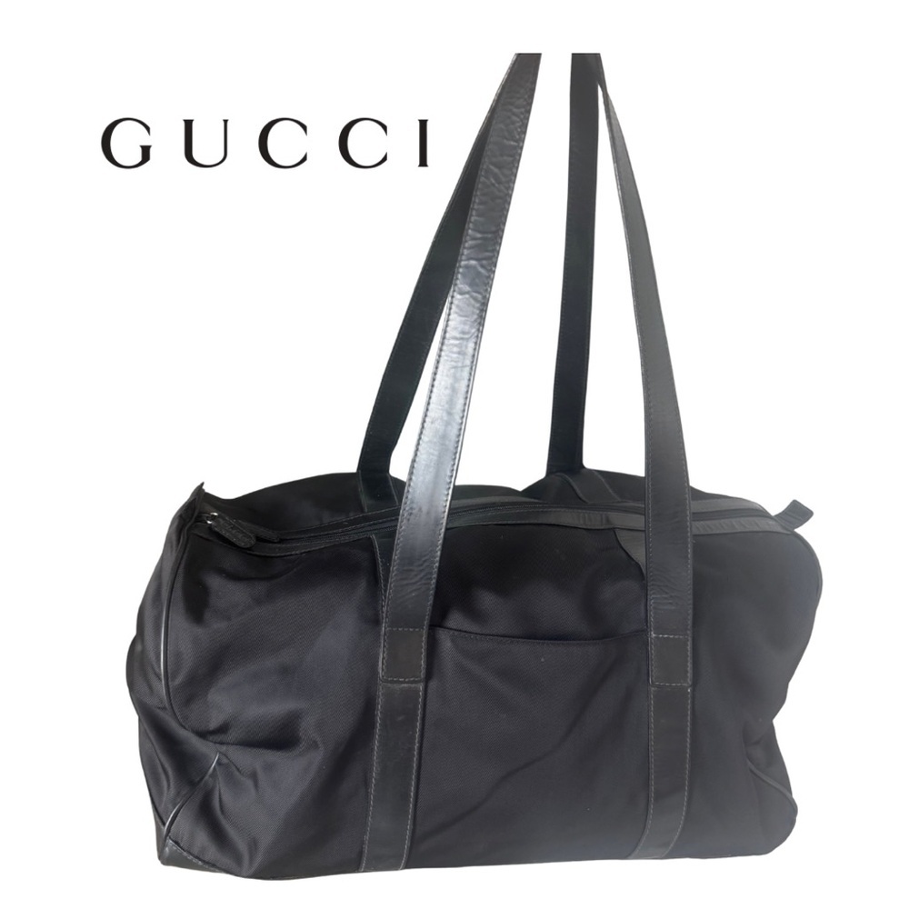 Gucci 1998 Tom Ford Black Canvas Leather Travel Bag Vintage Duffle Luggage Purse